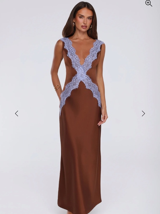 Hello Molly Dresses & Skirts - Hello Molly Brown Maxi Dress with Lavender Lace Trim